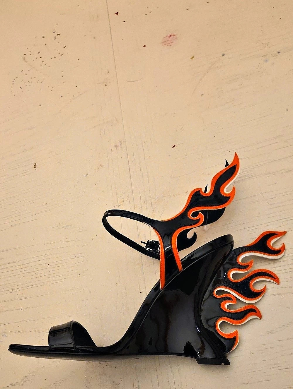 Prada Flame Wedge Sandals Heels in Black & Orange